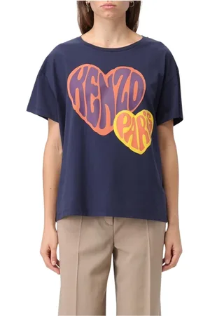 Kenzo Tops, Dames, Blauw, S, Katoen, Blauw hart grafisch shirt