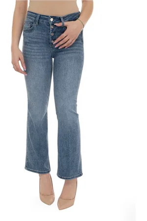 Liu Jo Jeans, Dames, Blauw, W33, Denim, Trompetbodem Denim Jeans met knopen