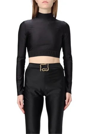 Roberto Cavalli Tops, Dames, Zwart, M, Zwarte Crop Top met hoge hals