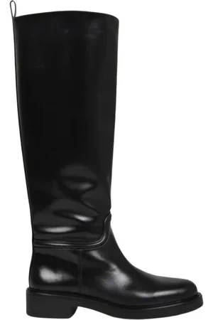 Stuart Weitzman Schoenen, Dames, Zwart, 37 1/2 EU, Leer, Zwarte Leren Hoge Laarzen
