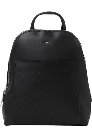Calvin Klein Tassen, Dames, Zwart, ONE Size, Leer, Stijlvol Monogram Rugzak