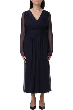 Alberta Ferretti Kleedjes, Dames, Blauw, L, Chiffon, Blauwe Sheer Sleeves Midi Jurk