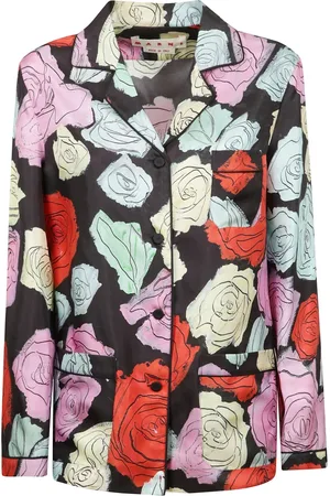 Marni Blouses & Shirts, Dames, Veelkleurig, M, Pyjama overhemd met bloemenprint en zak