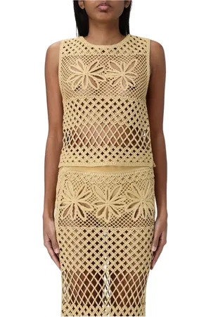 Pinko Tops, Dames, Geel, L, Geel Gebreid Midi Jurk Set