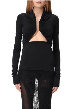 Rick Owens Tops, Dames, Zwart, 2Xs, Katoen, Zwart Keyhole Neck Longsleeve Top