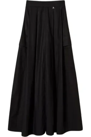 Twin-Set Rokken, Dames, Zwart, M, Katoen, Geplooide Lange Rok met Volume-effect