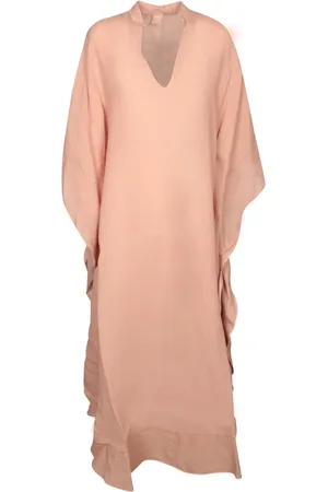 120% Lino Kleedjes, Dames, Roze, S, Linnen, Flowing Linnen Kaftan Jurk Kimono Stijl