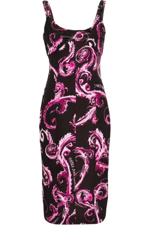 VERSACE Kleedjes, Dames, Veelkleurig, 3Xs, Elegante Zwarte Midi Jurk