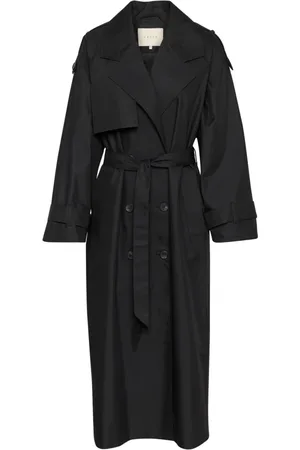 Kaffe Mantels, Dames, Zwart, M, Katoen, Klassieke Trenchcoat Jas Zwart Diep