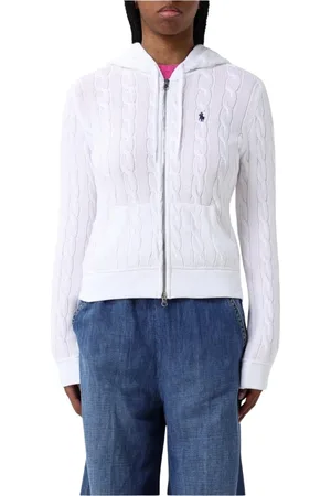 Ralph Lauren Sweatshirts & Hoodies, Dames, Wit, S, Katoen, Blauwe Cable Knit Zip Up Hoodie