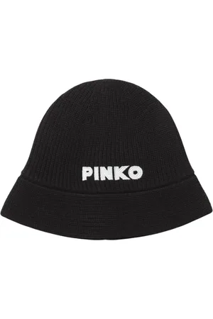 Pinko Accessoires, Dames, Zwart, ONE Size, Zwarte Geribbelde Gebreide Bucket Hat
