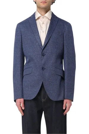 Etro Jassen, Heren, Blauw, L, Linnen, Pinstripe Linnen Blazer Elegant Stijl