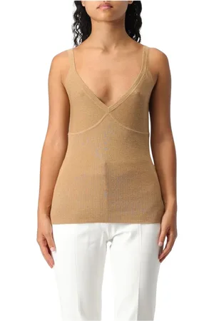 Max Mara Tops, Dames, , L, Kasjmier, Elegante Geribbelde Zijden Top