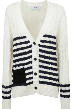 Msgm Truien, Dames, Wit, M, Katoen, Gestreepte Gebreide Vest