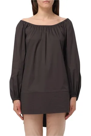 LIVIANA CONTI Blouses & Shirts, Dames, Bruin, S, Katoen, Witte Boothals Top