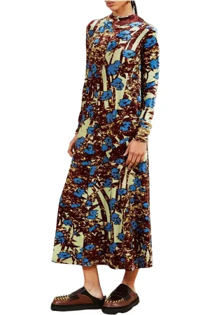 Colville Kleedjes, Dames, Veelkleurig, M, Groene Bloemenfluwelen Midi Jurk