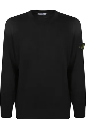 Stone Island Truien, Heren, Zwart, M, Katoen, Zwarte Katoenen Trui met Lange Mouwen