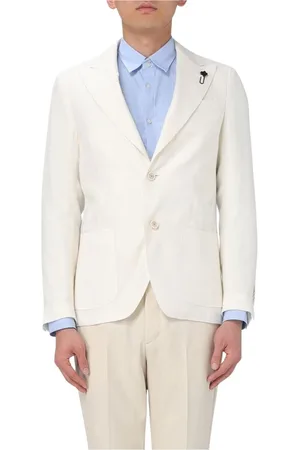 LARDINI Jassen, Heren, Wit, XL, Linnen, Witte Linnen Blazer Jas met Zakken
