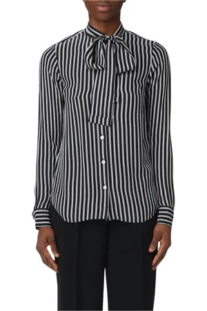 Michael Kors Blouses & Shirts, Dames, Zwart, XL, Gestreepte zijden blouse met strik