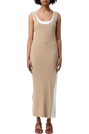 Twin-Set Kleedjes, Dames, , M, Zwarte Geribbelde Gebreide Midi Jurk