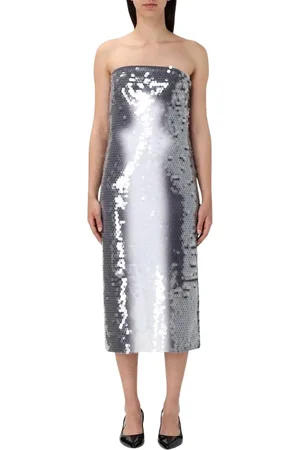 Sportmax Kleedjes, Dames, Veelkleurig, S, Zwarte Sequin Ombre Midi Jurk