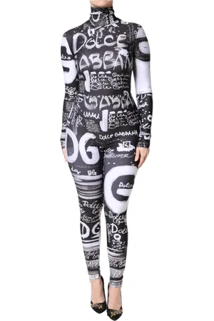 Dolce & Gabbana Jumpsuits & Playsuits, Dames, Zwart, S, Zwart Logo Col Bodycon Jumpsuit Jurk