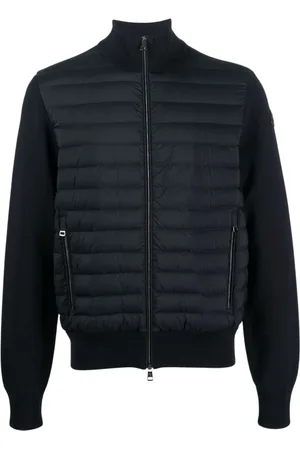 Moncler Jassen, Heren, Blauw, XL, Katoen, Gewatteerde jas met contrastmouwen