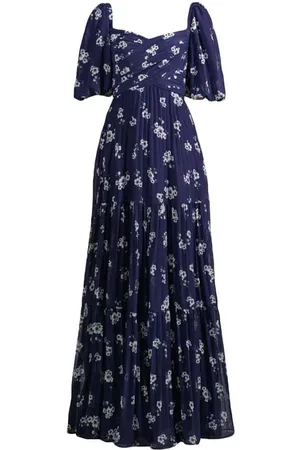 Self-Portrait Kleedjes, Dames, Blauw, 2Xs, Chiffon, Pansy Print Chiffon Maxi Jurk