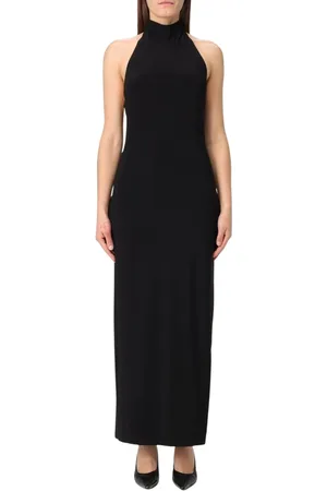 Norma Kamali Kleedjes, Dames, Zwart, S, Spandex, Zwarte Halternek Maxi Jurk