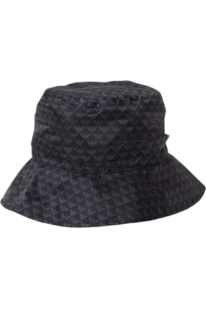 Emporio Armani Accessoires, Dames, Zwart, ONE Size, Zwarte Logo Print Bucket Hoed