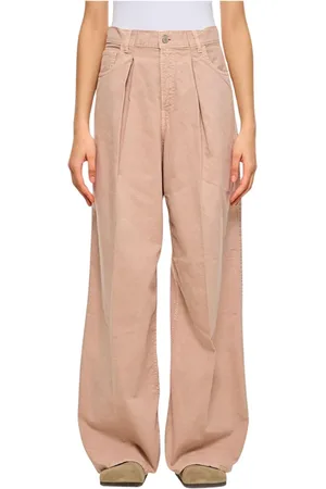haikure Jeans, Dames, Roze, W27, Katoen, Geplooide Wide Leg Katoenen Broek