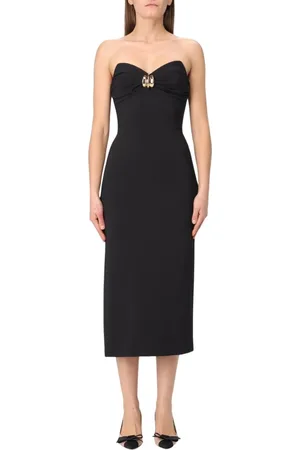 Elisabetta Franchi Kleedjes, Dames, Zwart, S, Zwarte Strapless Midi Jurk