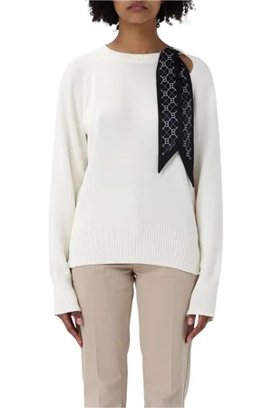 Twin-Set Truien, Dames, Wit, L, Elegante Zwarte Trui met Details