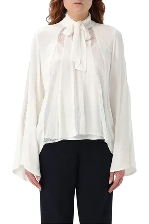Twin-Set Blouses & Shirts, Dames, Wit, 2Xl, Zwarte Kant Zijden Blouse