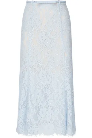 Self-Portrait Rokken, Dames, Blauw, M, Polyester, Blauwe Midi Rok met Riem