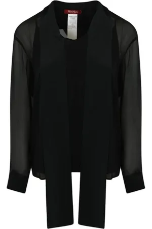 Max Mara Blouses & Shirts, Dames, Zwart, M, Elegante Zijden Stropdas Hals Blouse