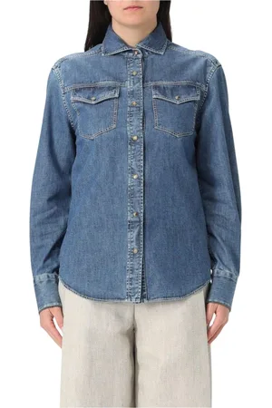Brunello Cucinelli Blouses & Shirts, Dames, Blauw, S, Denim, Blauwe Mouwloze V-hals Top