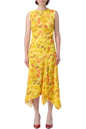 Acne Studios Kleedjes, Dames, Geel, M, Bloemen Midi Jurk, Levendig Geel