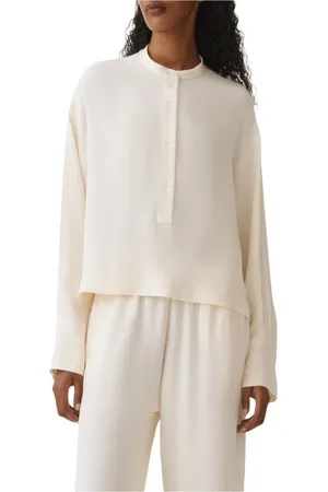 Fabiana Filippi Blouses & Shirts, Dames, Wit, XL, Witte Zijden Blouse Mandarin Kraag