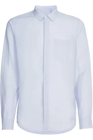 Calvin Klein Overhemden, Heren, Blauw, M, Katoen, Linnen Katoenen Regular Shirt Lichtblauw