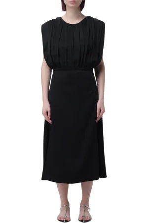 Jil Sander Kleedjes, Dames, Zwart, M, Satijn, Limoen Geplooide Midi Jurk