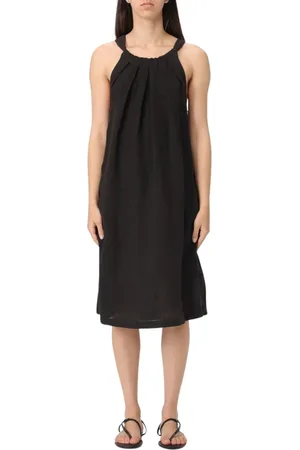120% Lino Kleedjes, Dames, Zwart, XS, Linnen, Zwarte Linnen Midi Jurk