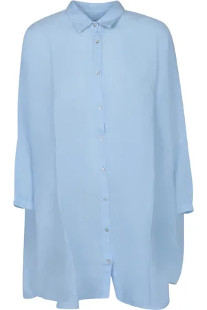 120% Lino Blouses & Shirts, Dames, Blauw, L, Linnen, Blauwe Linnen Oversized Shirt