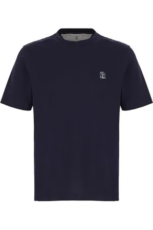 Brunello Cucinelli Tops, Heren, Blauw, M, Katoen, Crew Neck T-shirt voor heren