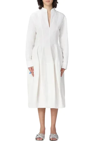 Bottega Veneta Kleedjes, Dames, Wit, S, Linnen, Witte Linnen Midi Jurk