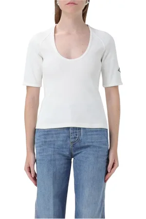 Bottega Veneta Tops, Dames, Wit, M, Katoen, Geribbelde Scoop Neck Top in Wit
