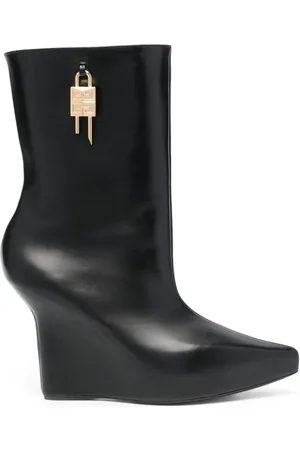 Givenchy Schoenen, Dames, Zwart, 37 EU, Leer, Zwarte Hangslot Wig Enkellaarzen