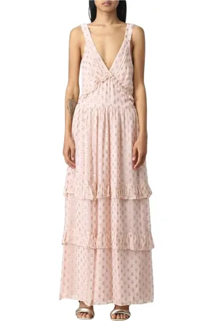 Twin-Set Kleedjes, Dames, Roze, M, Metallic Dot Print Maxi Jurk