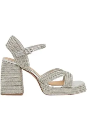 Castaner Schoenen, Dames, Grijs, 37 EU, Leer, Metallic gevlochten hoge hak sandaal