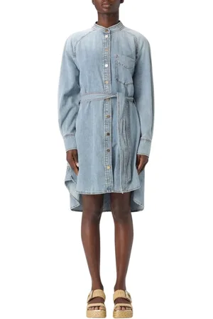 ZIMMERMANN Kleedjes, Dames, Blauw, M, Denim, Gebelte Denim Overhemdjurk
